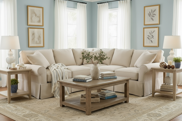 Christine Fabric Slipcovered Sectional Couch