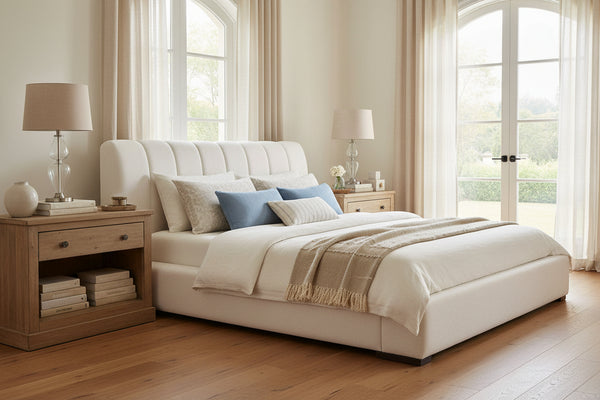 Ciro Queen & King Modern Leather Ribbed Headboard Platform Bed