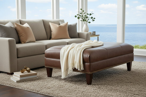 Clark 48 Inch Long Leather Coffee Table Bench