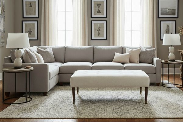 Cleo 52 Inch Large Biscuit Tufted Fabric Upholstered Ottoman