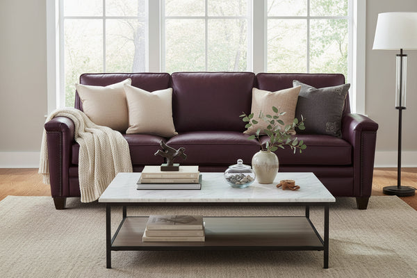 Clifford 88 Inch Transitional Three Cushion Pillow Back Leather Sofa