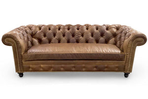 Colburn 94 Inch Chesterfield Single Bench Cushion Tufted Leather Sofa