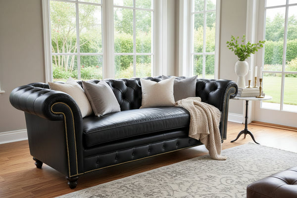 Colburn 94 Inch Chesterfield Single Bench Cushion Tufted Leather Sofa
