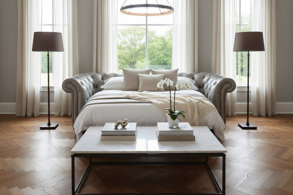 Colburn 94 Inch Chesterfield Tufted Leather Queen Sleeper Sofa