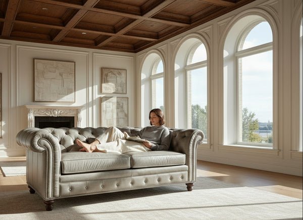 Colburn 94 Inch Chesterfield Two Cushion Tufted Leather Sofa