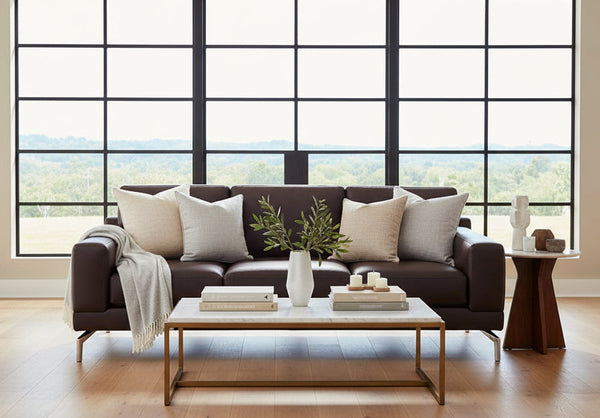 Colson 83 Inch Modern Leather Pillow Back Sofa