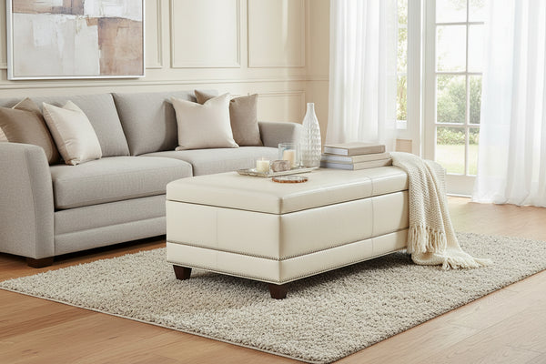 Connolly 54 Inch Leather STORAGE Ottoman With Nails