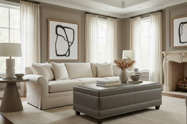 Connolly 54 Inch Leather STORAGE Ottoman With Nails