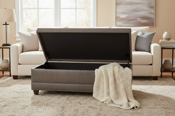 Connolly 54 Inch Leather STORAGE Ottoman With Nails