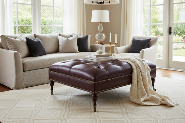 Crispin 48 Inch Rectangular Deep Button Tufted Ottoman With Nailhead Trim