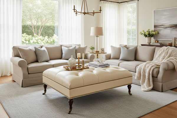 Crispin 48 Inch Rectangular Deep Button Tufted Ottoman With Nailhead Trim