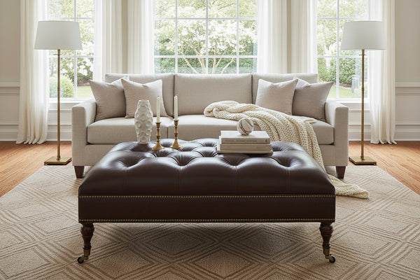 Crispin 48 Inch Rectangular Deep Button Tufted Ottoman With Nailhead Trim
