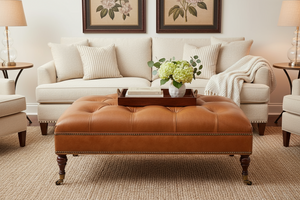 Crispin 48 Inch Rectangular Deep Button Tufted Ottoman With Nailhead Trim