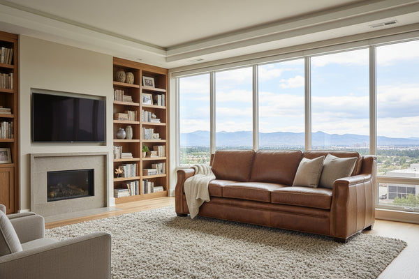 Daniels 93 Inch "Quick Ship" Curved Back Traditional Full Top Grain Leather Pillow Back Sofa