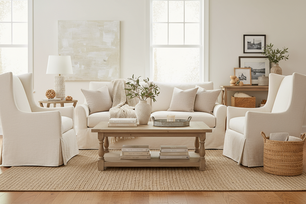 Della Tall Wing Back Swivel/Glider Slipcovered Accent Chair With Sloping Arms