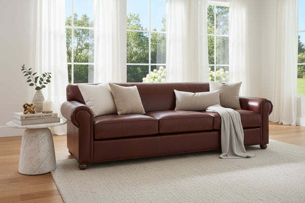 Desmond XL 95 Inch Rolled Lawson Arm Tight Back Leather Sofa