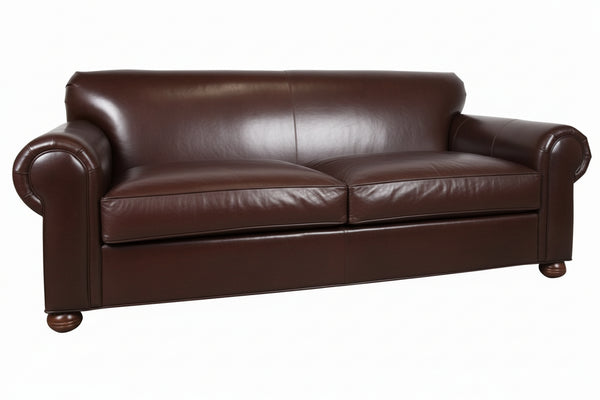 Desmond 88 Inch Rolled Lawson Arm Tight Back Leather Sofa