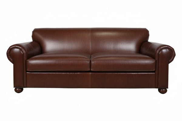 Desmond 88 Inch Rolled Lawson Arm Tight Back Leather Sofa