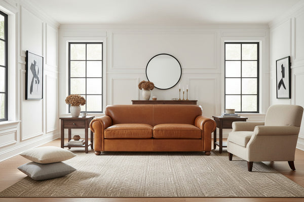 Desmond 88 Inch Rolled Lawson Arm Tight Back Leather Sofa