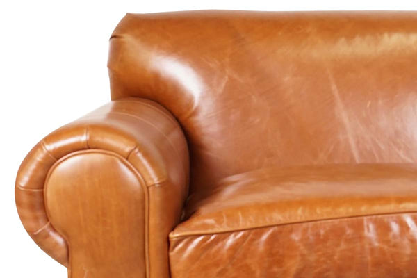 Desmond 88 Inch Rolled Lawson Arm Tight Back Leather Sofa