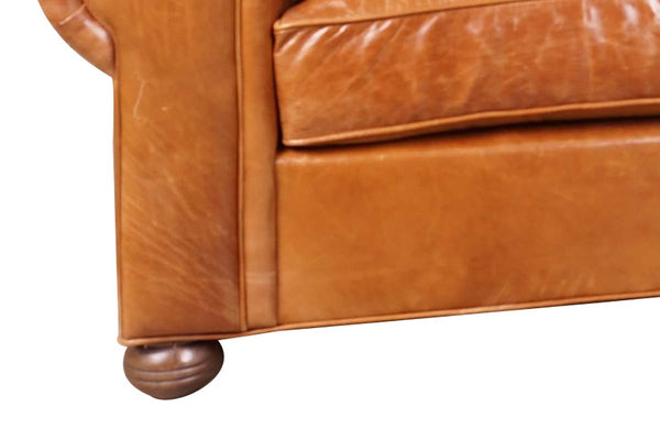 Desmond 88 Inch Rolled Lawson Arm Tight Back Leather Sofa