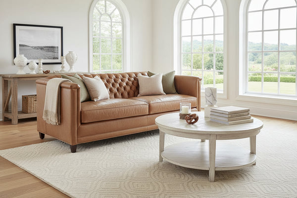 Devonshire 86 Inch Tufted Two Cushion Leather Sofa