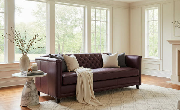 Devonshire 86 Inch Tufted Bench Cushion Leather Sofa