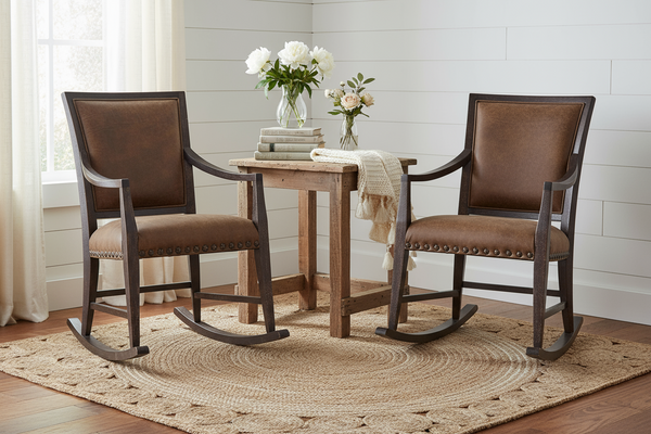 Dolly Timber "Quick Ship" Leather Rocking Accent Chair With Nail Trim