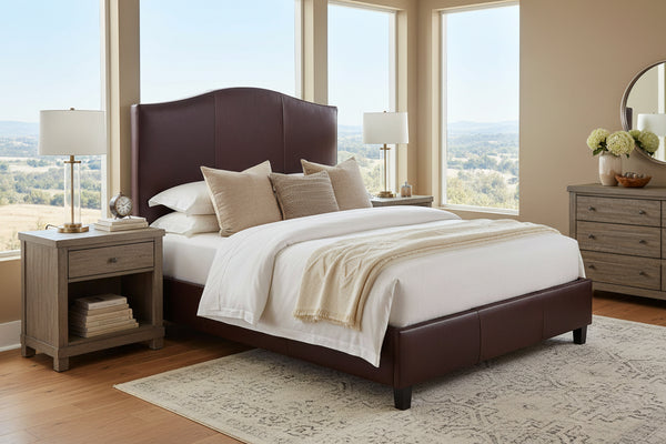 Donovan "Designer Style" Camel Back Style Leather Platform Bed