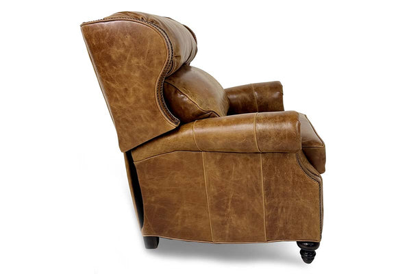 Douglas "BIG MAN" Leather Bustle Wing Back Recliner With Nailhead Trim