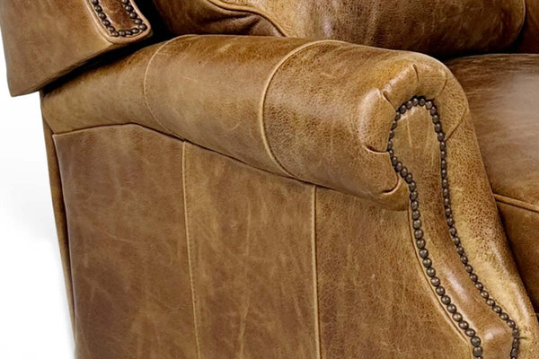 Douglas "BIG MAN" Leather Bustle Wing Back Recliner With Nailhead Trim