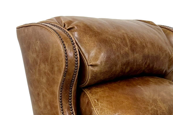Douglas "BIG MAN" Leather Bustle Wing Back Recliner With Nailhead Trim