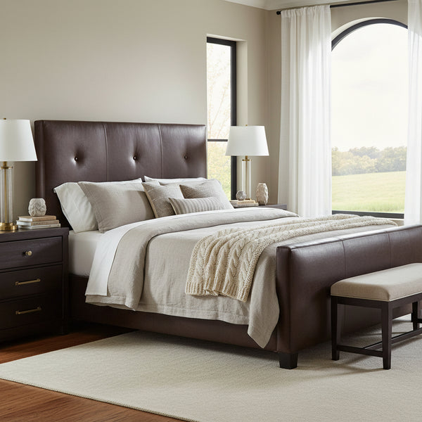 Drake "Designer Style" Leather Upholstered Panel Bed