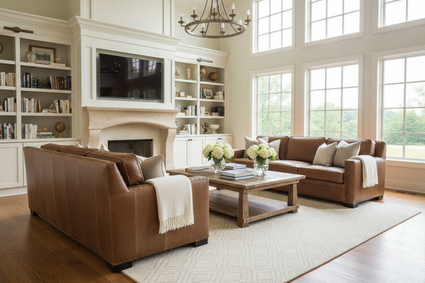 Durango 103 Inch Large Square Arm Leather Pillow Back Couch With Nails