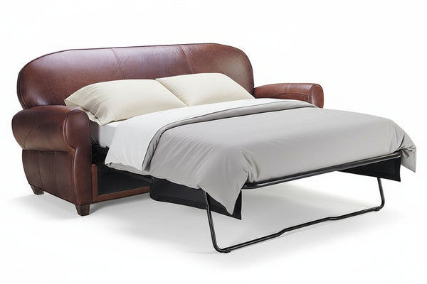 Edison 83 Inch Antique Art Deco Style Leather Queen Sleeper Sofa