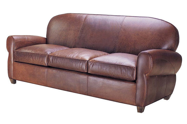 Edison 86 Inch Leather Tight Back Art Deco Cigar Club Sofa