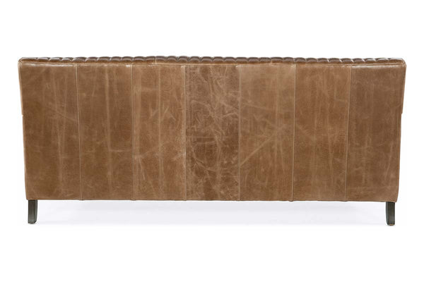 Edwin 78 Inch Transitional Three Cushion Channeled Back Leather Sofa