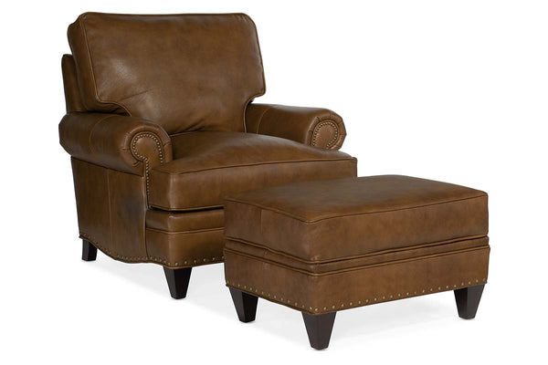 Eldred Sable "Quick Ship" Traditional Top Grain Leather Pillow Top Footstool Ottoman