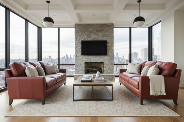 Ellis 79 Inch Apartment Three Cushion Pillow Back Leather Sofa