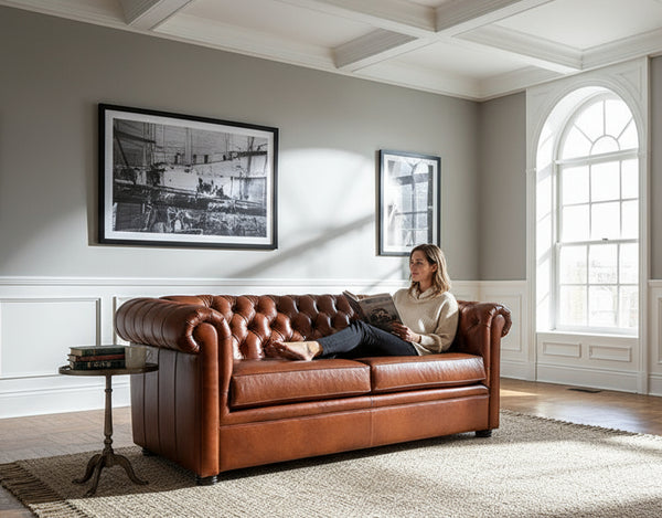 Empire 84 Inch Full Studio Chesterfield Leather Sleeper Sofa