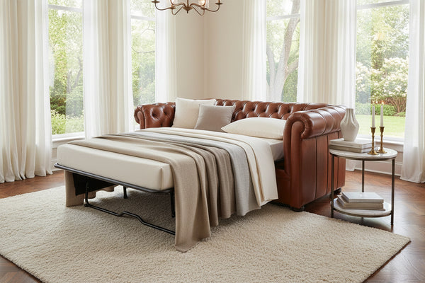 Empire 84 Inch Full Studio Chesterfield Leather Sleeper Sofa