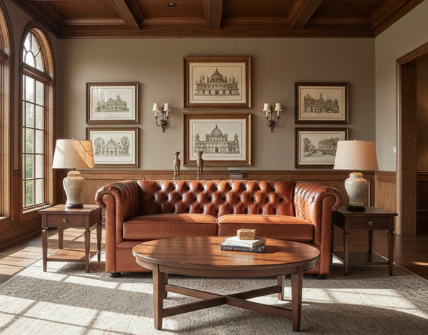 Empire Chesterfield Tufted Leather Living Room Seating Collection