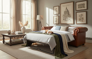 Empire Leather Chesterfield Style Tufted 92 Inch Queen Sleep Sofa