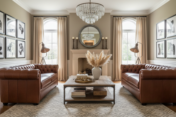 Empire Chesterfield Tufted Leather Living Room Seating Collection