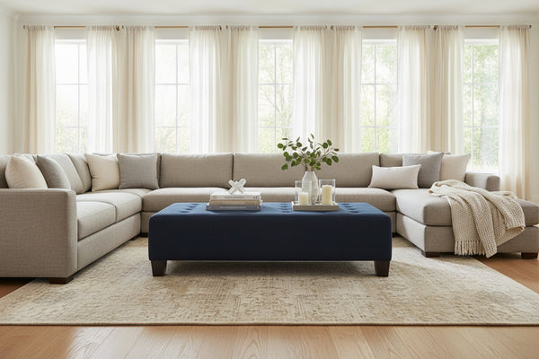 Ethan 60 Inch Long Extra Large Upholstered Coffee Table Ottoman