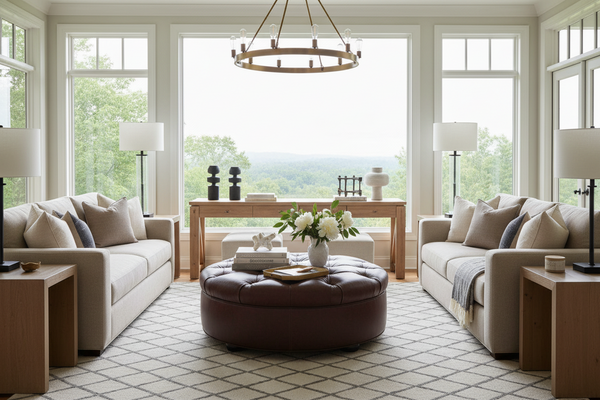 Evan Tufted 36", 40", 44", Or 48" Inch Round Leather Ottoman (4 Sizes Available)