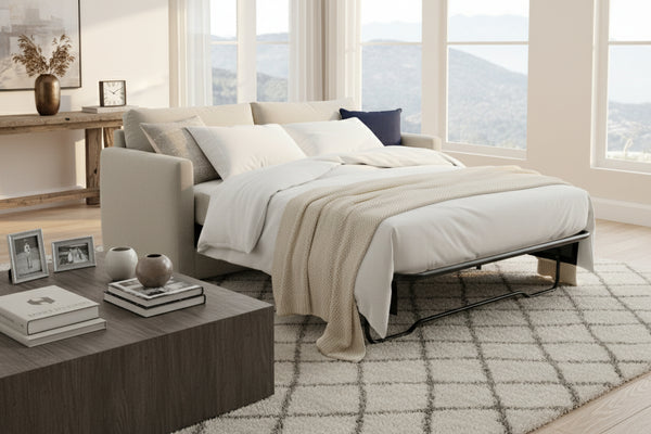 City 77 Inch Small Spaces Fabric Pillow Back Small Queen Sleeper Sofa