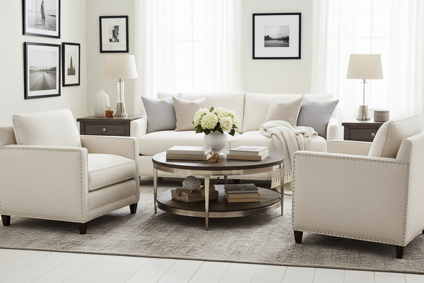 Clementine Track Arm Fabric Accent Chair w/ Nailhead Trim