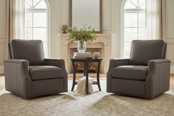 Fitzgerald Cocoa "Quick Ship" SWIVEL Traditional Top Grain Leather Pillow Back Chair