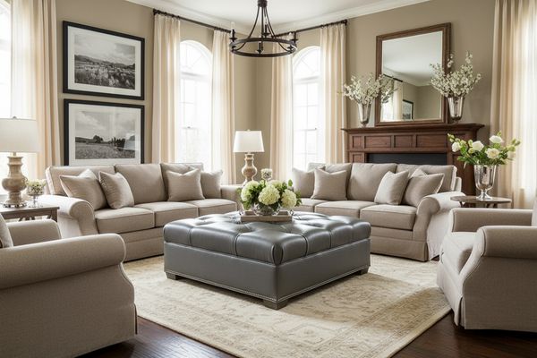 Gaines Tufted 36", 40", 44", Or 48" Inch Square Leather Ottoman (4 Sizes Available)